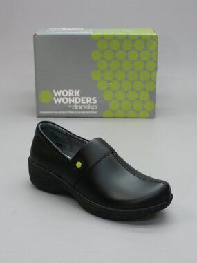 Dansko 36 Ladies 5.5-6 Work Wonders Camellia Black Leather Slip-on Clogs Shoes